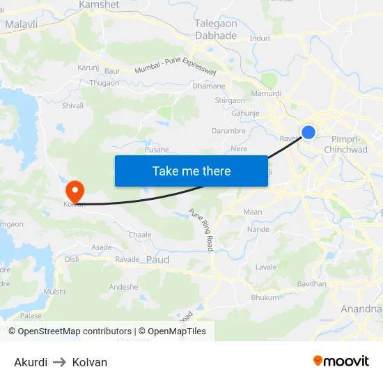 अकुर्डी to कोल्वन map