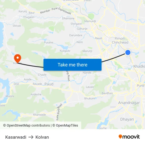 कसारवाड़ी to कोल्वन map