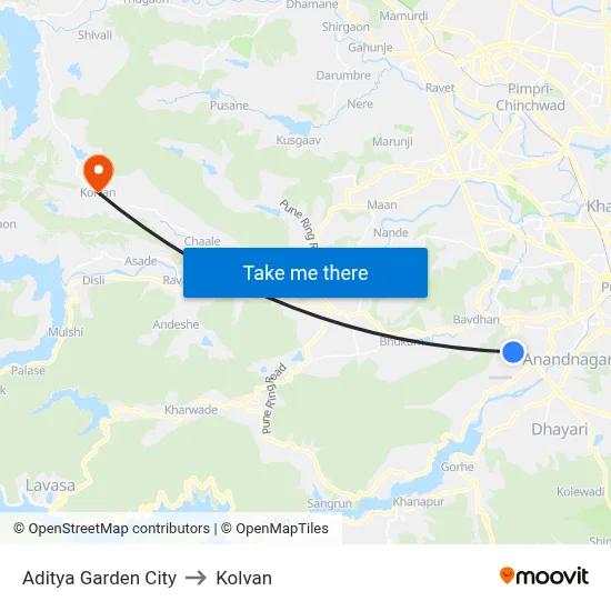 आदित्य गार्डन सिटी to कोल्वन map