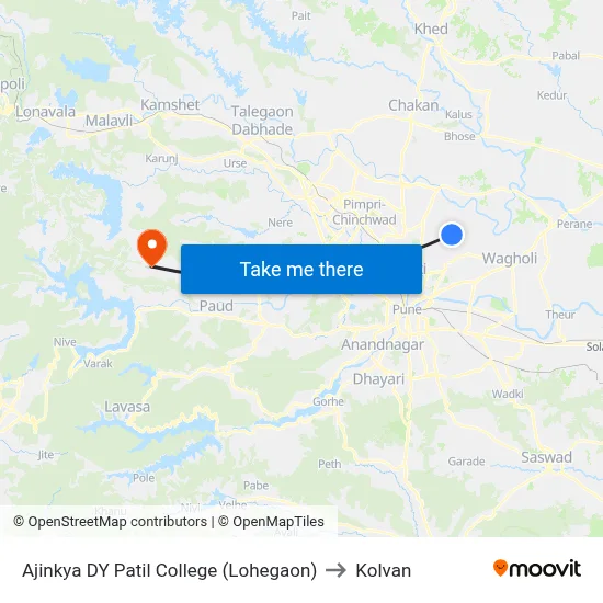 अजिंक्य डीवाय पाटील कॉलेज (लोहगाव) to कोल्वन map