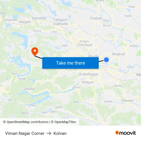 विमान नगर कॉर्नर to कोल्वन map