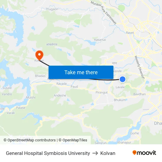 General Hospital Symbiosis University to कोल्वन map
