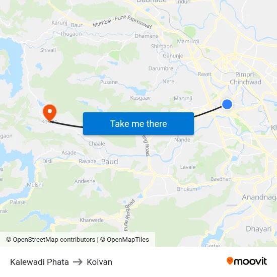 कालेवाड़ी फाटा to कोल्वन map
