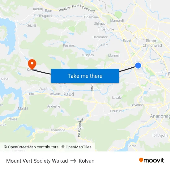माउंट वर्ट सोसायटी वाकड to कोल्वन map