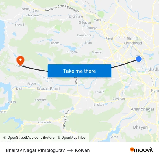 भैरव नगर पिंपळेगुरव to कोल्वन map