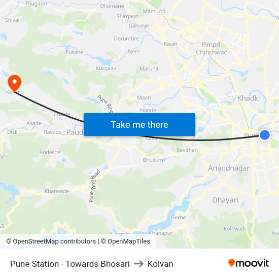Pune Station - Towards Bhosari to कोल्वन map