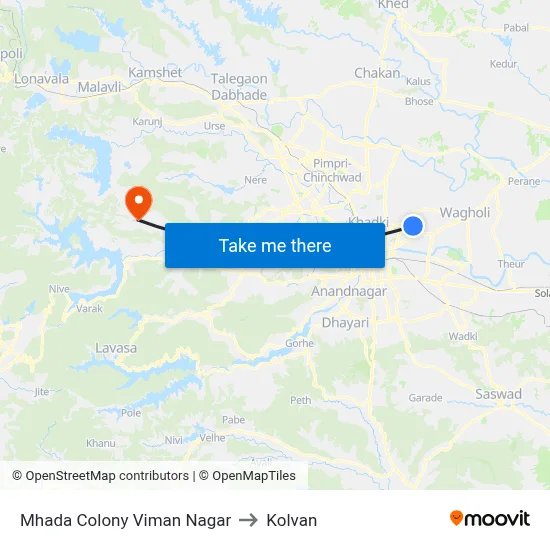 म्हाडा कॉलोनी विमान नगर to कोल्वन map