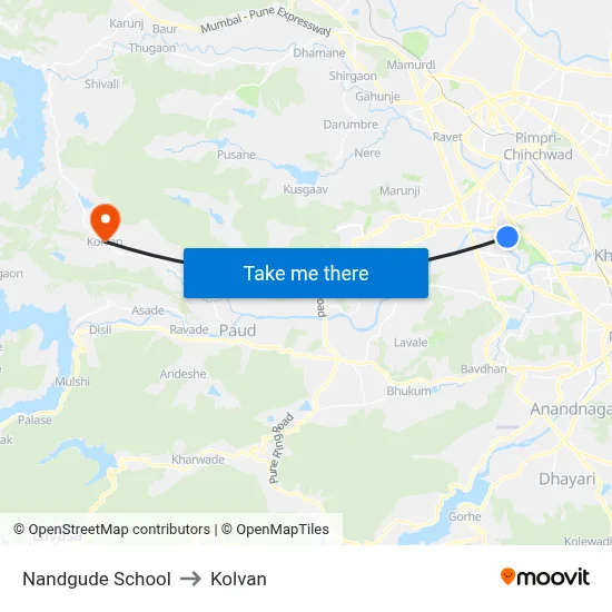 नांदगुडे स्कूल to कोल्वन map