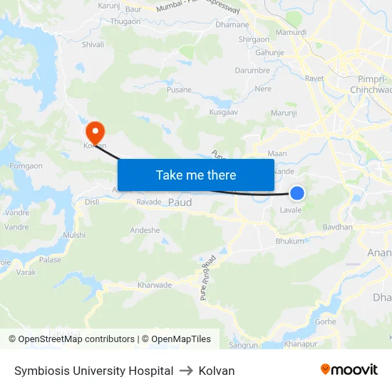 सिम्बायोसिस यूनिवर्सिटी हॉस्पिटल to कोल्वन map