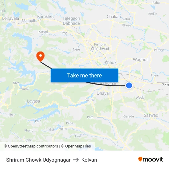 श्रीराम चौक उद्योगनगर to कोल्वन map