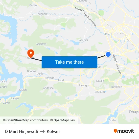 डी मार्ट हिंजवाड़ी to कोल्वन map