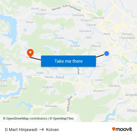 डी मार्ट हिंजवाड़ी to कोल्वन map