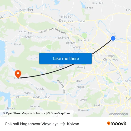 चिखली नागेश्वर विद्यालय to कोल्वन map
