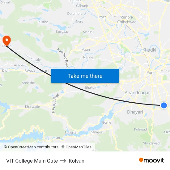 व्हीआईटी कॉलेज मेन गेट to कोल्वन map