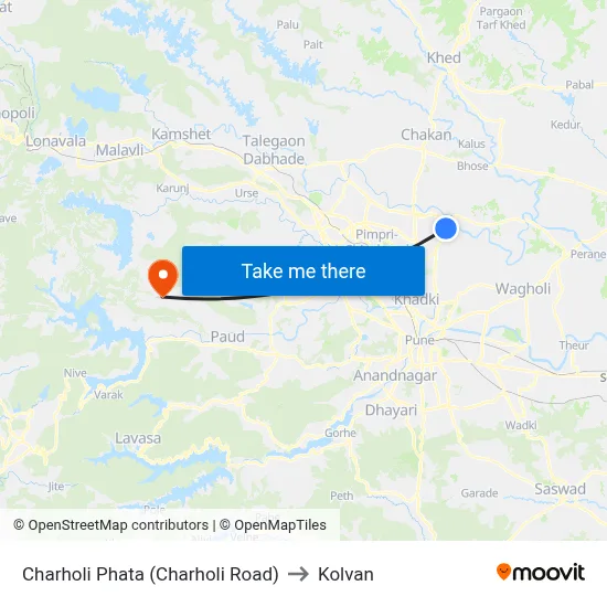 चऱ्होली फाटा (चऱ्होली रोड) to कोल्वन map