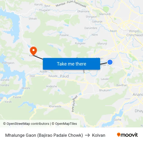 म्हालुंगे गाव (बाजीराव पडाले चौक) to कोल्वन map