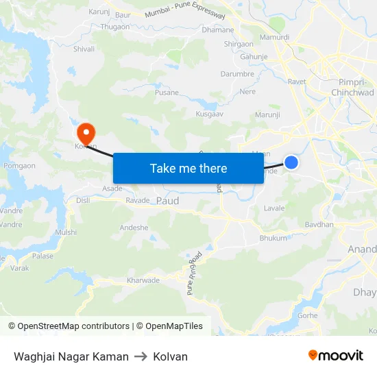 वाघजाई नगर कमान to कोल्वन map