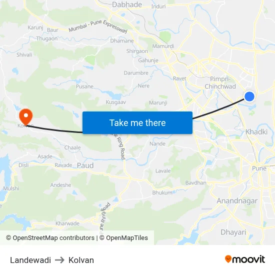 लांडेवाडी to कोल्वन map