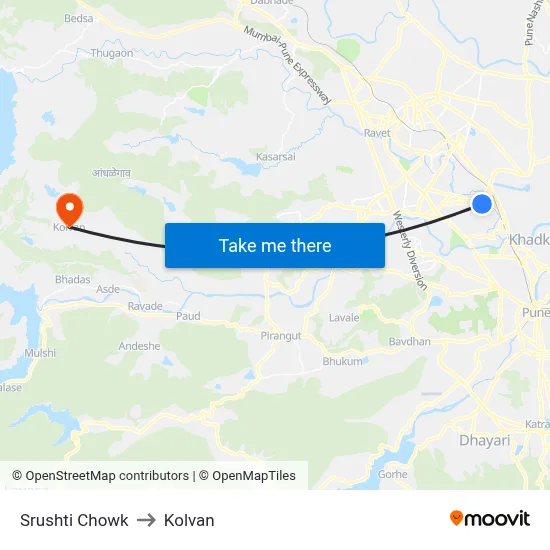 सृष्टि चौक to कोल्वन map