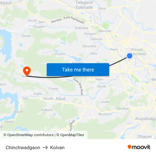 चिंचवड़गांव to कोल्वन map
