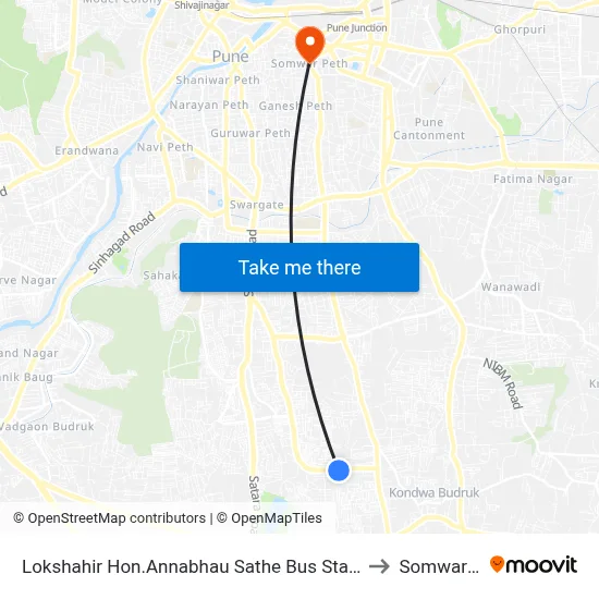 Lokshahir Hon.Annabhau Sathe Bus Stand Upper Depot to Somwar Peth map