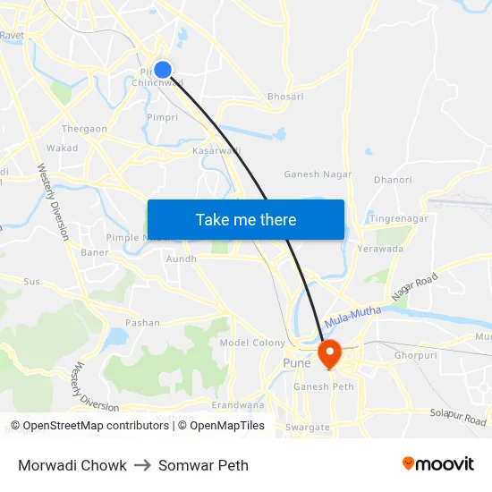 Morwadi Chowk to Somwar Peth map
