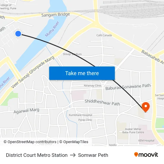District Court Metro Station to Somwar Peth map