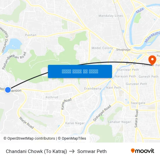 चंदनी चौक (टू कात्रज) to सोमवार पेठ map
