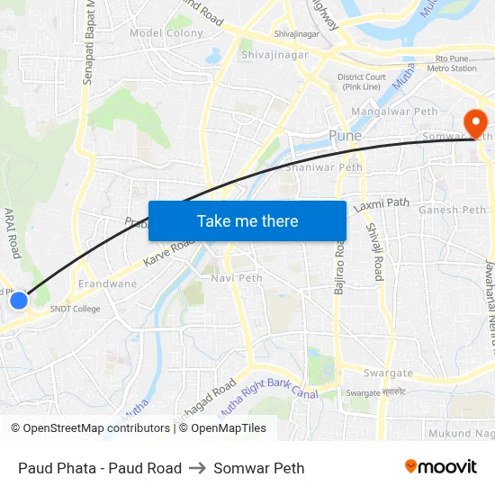 Paud Phata - Paud Road to सोमवार पेठ map