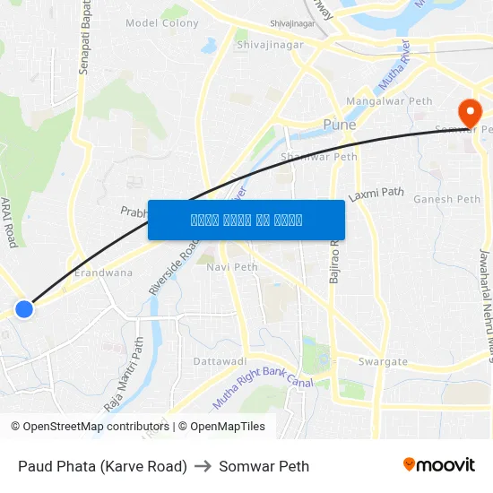 पौड फाटा (कर्वे रोड) to सोमवार पेठ map