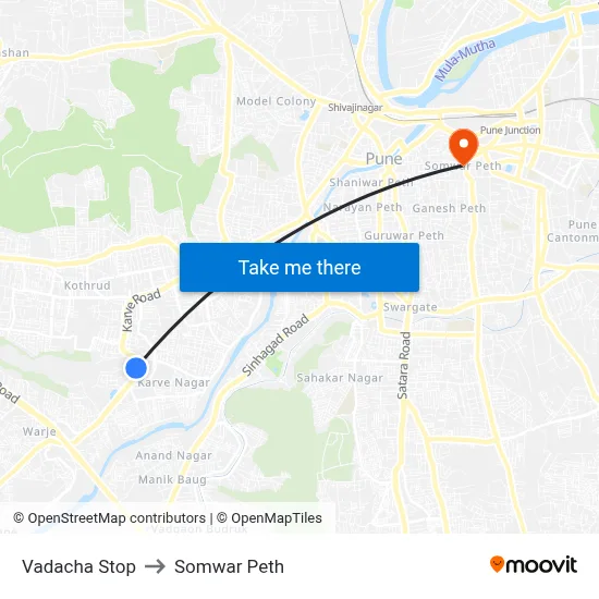 वडाचा स्टॉप to सोमवार पेठ map