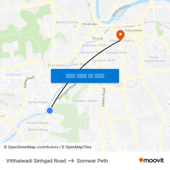 विठ्ठलवाडी सिंहगड रोड to सोमवार पेठ map