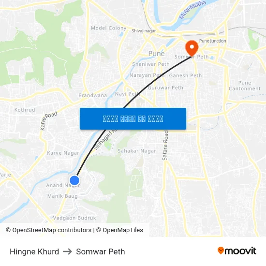 हिंगणे खुर्द to सोमवार पेठ map