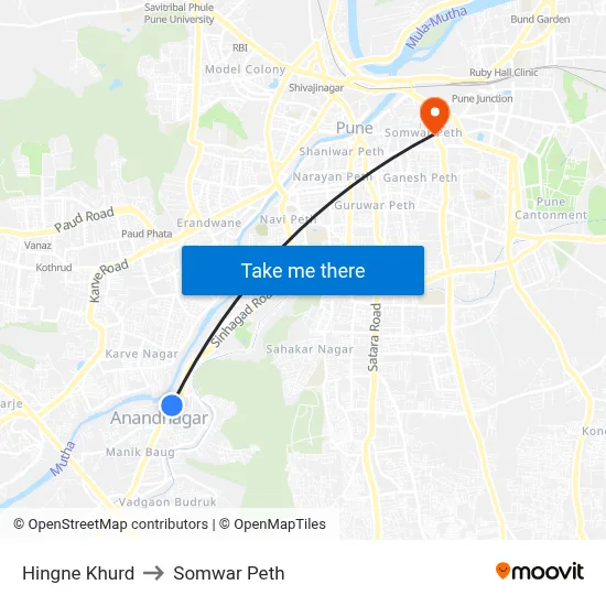 हिंगणे खुर्द to सोमवार पेठ map