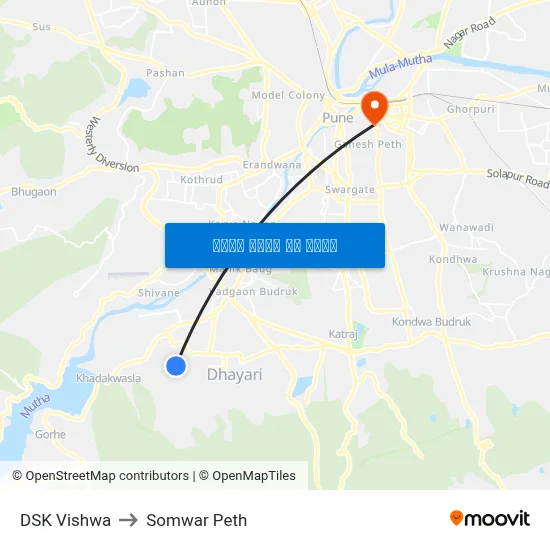 डीएसके विश्व to सोमवार पेठ map