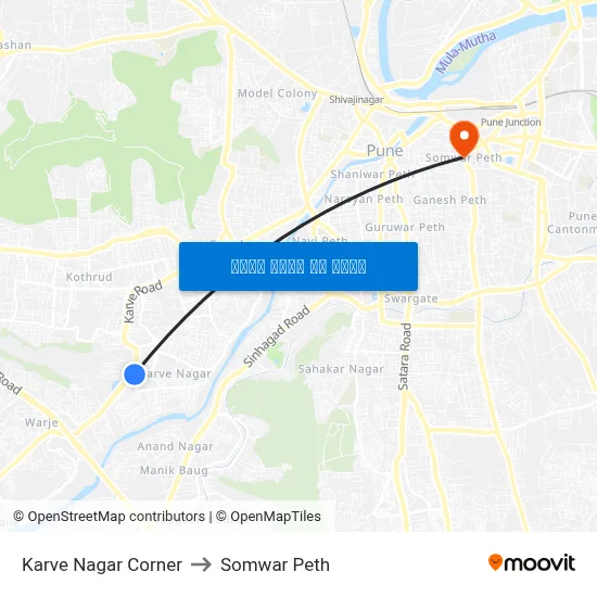 कर्वे नगर कॉर्नर to सोमवार पेठ map