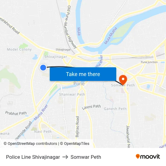 Police Line Shivajinagar to Somwar Peth map