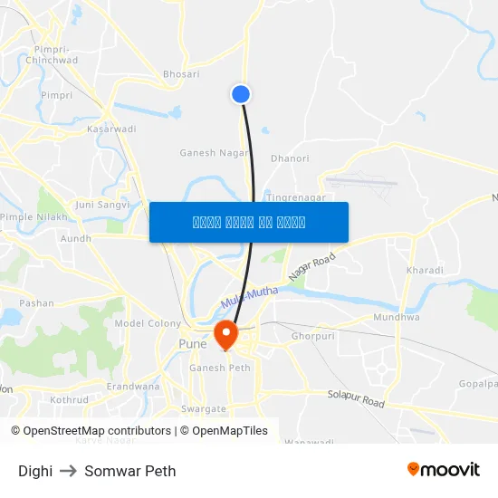 दिघी to सोमवार पेठ map