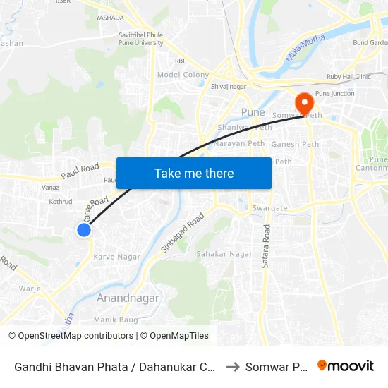 गांधी भवन फाटा / दहानुकर कॉलोनी to सोमवार पेठ map