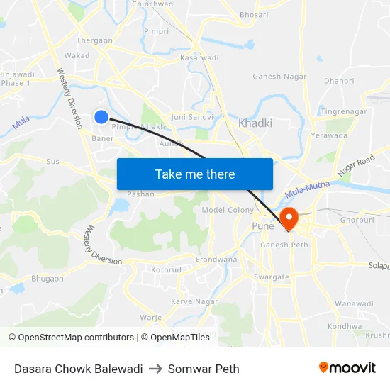 दशहरा चौक बालेवाड़ी to सोमवार पेठ map