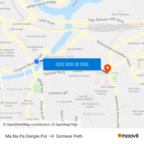म.न.पा. डेंगले पूल to सोमवार पेठ map