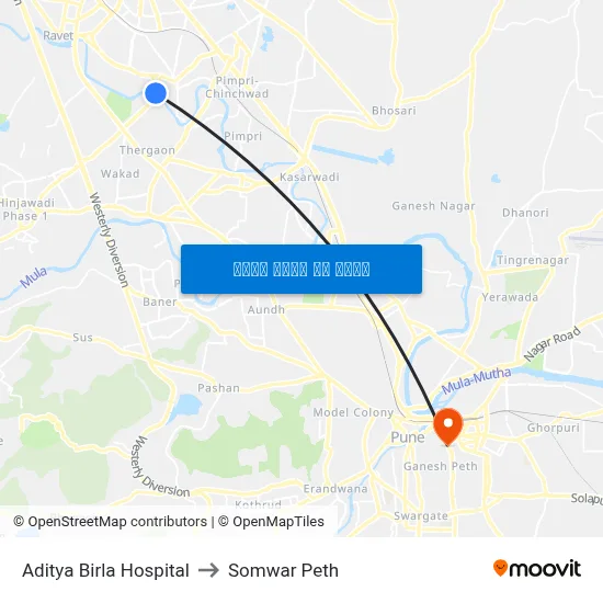 आदित्य बिड़ला हॉस्पिटल to सोमवार पेठ map