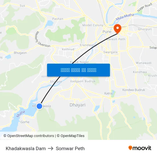 खड़कवासला बांध to सोमवार पेठ map