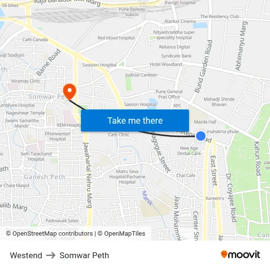 वेस्टएंड to सोमवार पेठ map