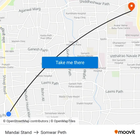 Mandai Stand to Somwar Peth map