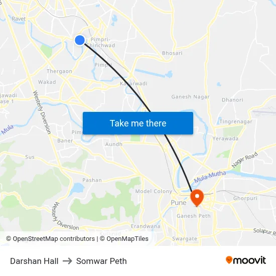 Darshan Hall to Somwar Peth map