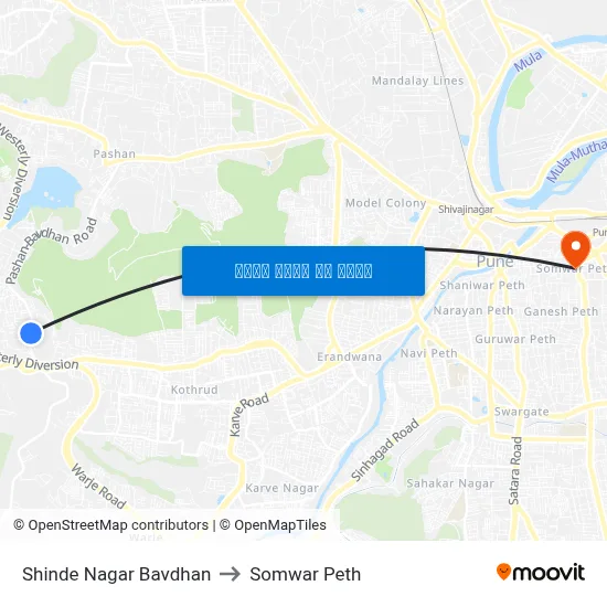 शिंदे नगर बावधन to सोमवार पेठ map