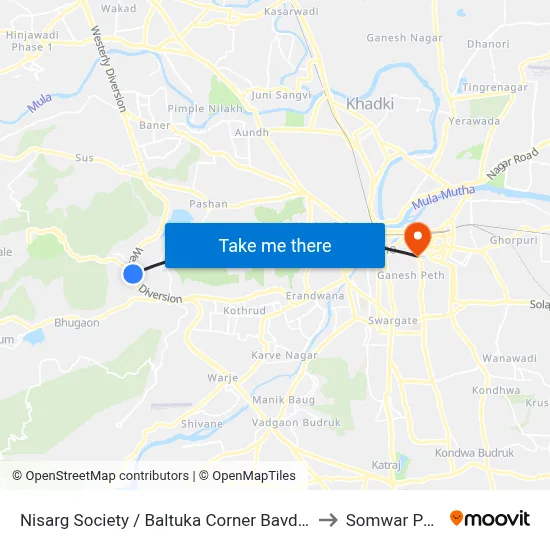 निसर्ग सोसायटी / बाल्टुका कॉर्नर बावधन to सोमवार पेठ map