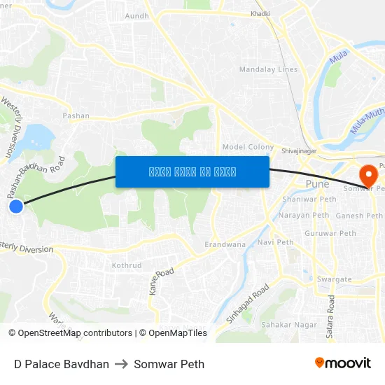 डी पैलेस बावधन to सोमवार पेठ map