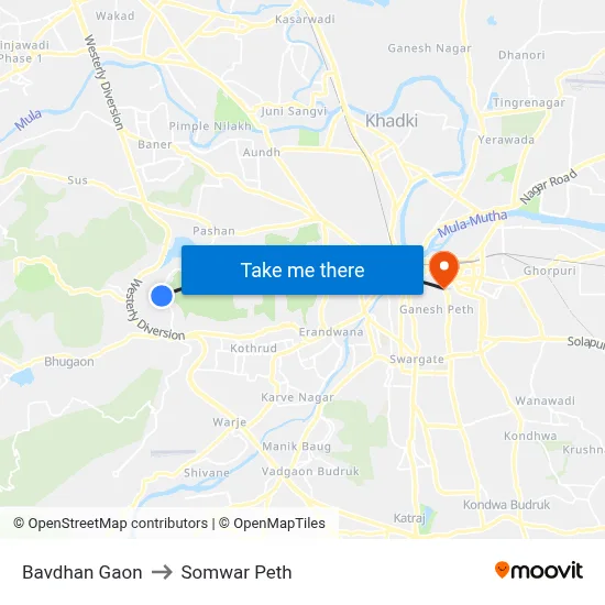 Bavdhan Gaon to Somwar Peth map